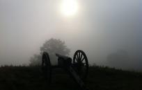 Civil War era Cannon in fog